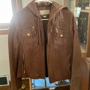 Michael Kors Leather Bomber Jacket